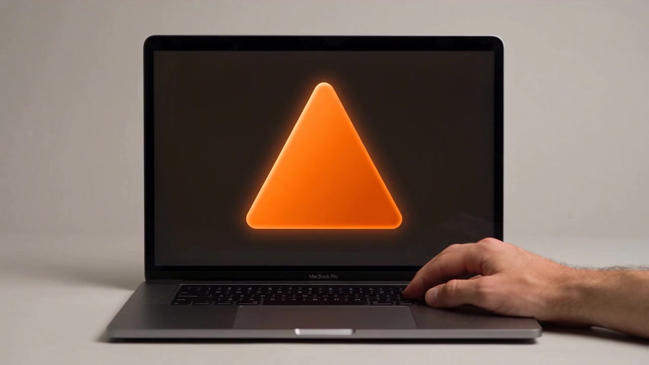 Laptop mit orangefarbenen geometrischen Formen auf dem Display